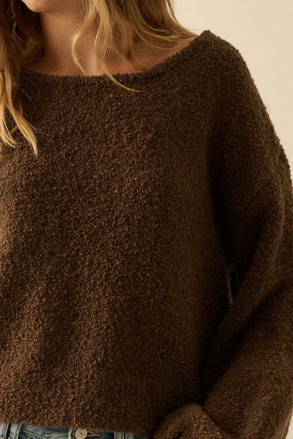 Textured Knit Bubble-Sleeve Sweater