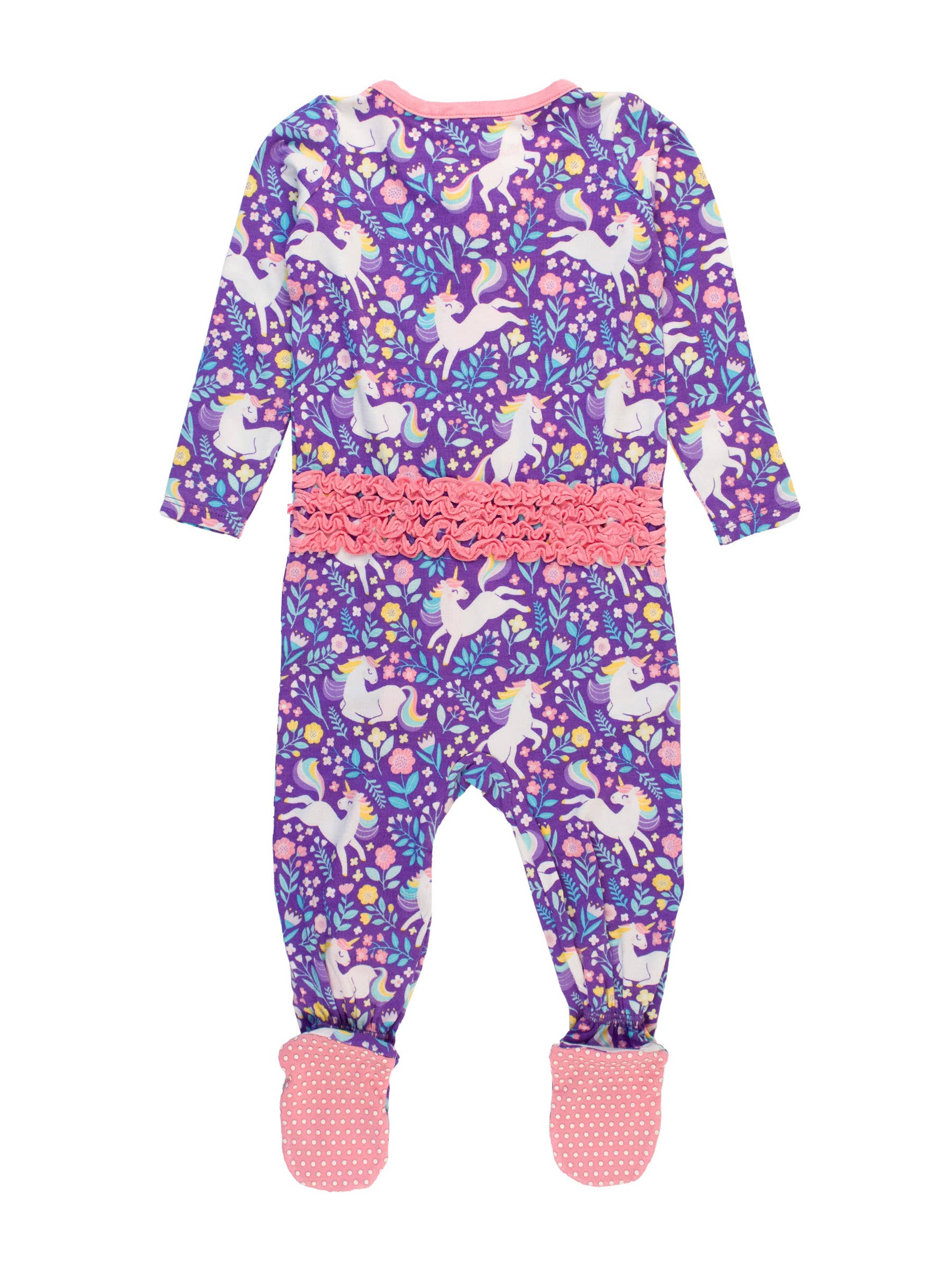 SoftSnooze™ Baby Girls Bamboo Viscose Unicorn Footed Ruffle One Piece Pajama