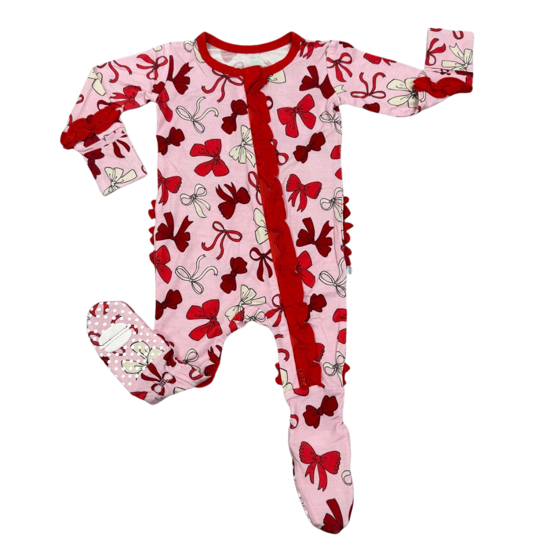 Red Bows Ruffle Footie PJs