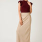 Cranberry Satin Midi Skirt