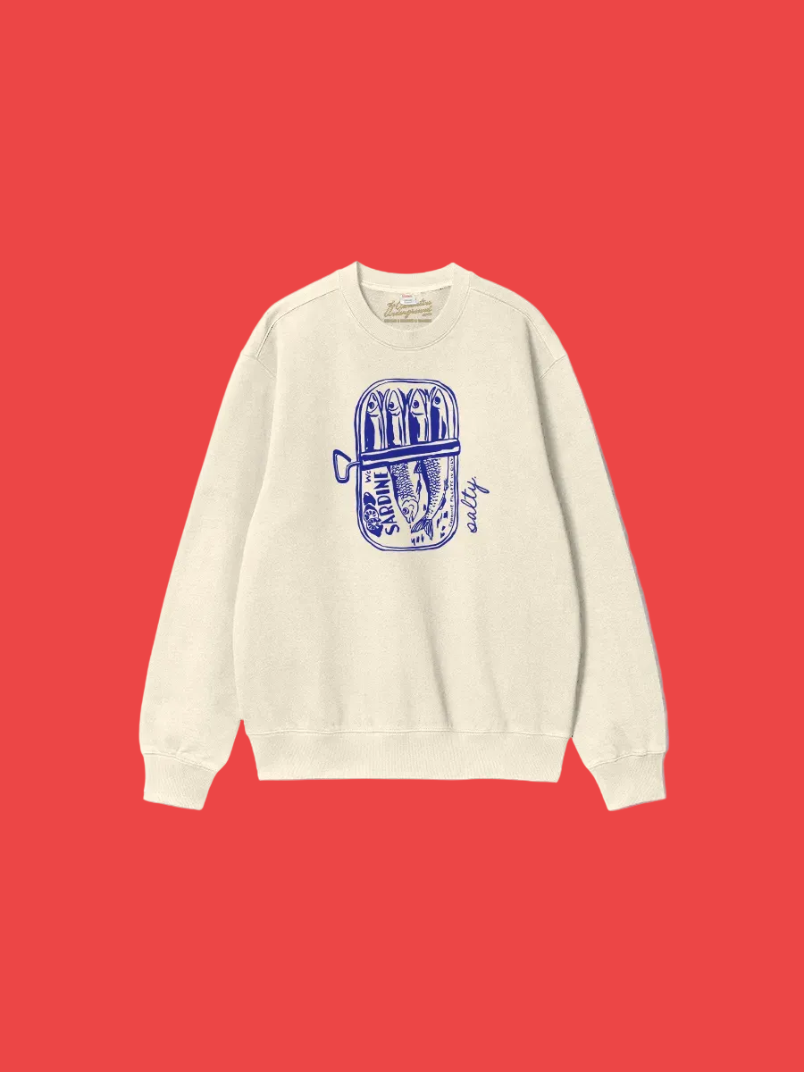 Salty Sardines, Fisherman Boxy Cotton Sweatshirt