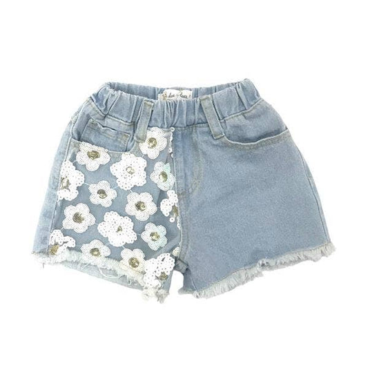 12051 Sequin Floral Denim Shorts - COSMO + CAPRI
